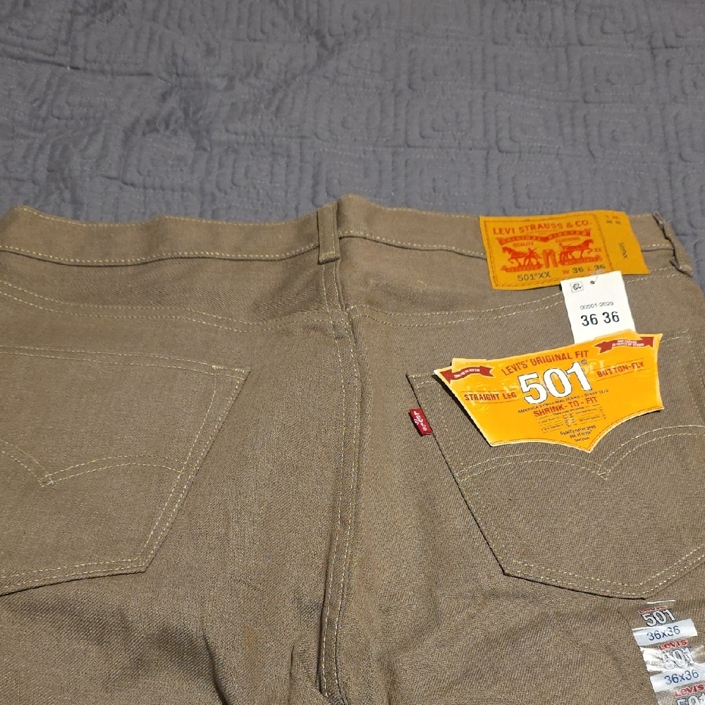 Levi's Men's 501 Straight Fit Jeans - Tan - Picture 7 of 8